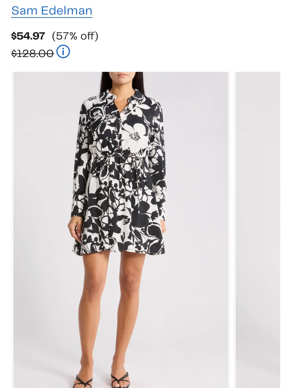 Sam Edelman Black & White Floral Long-Sleeve Shirt Dress